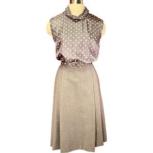 Rare Vintage Sleeveless Satin Silver Grey Polka Dot Dress ILGWU Tag
